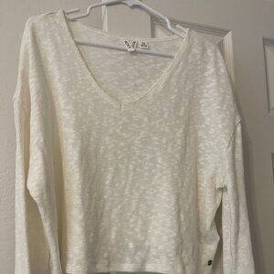 Roxy Crop Top White Boardwalk Summer Sweater Sz S Relaxed Oversized V Neck Top